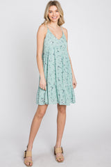 Mint Green Floral Button Front Mini Dress