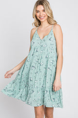 Mint Green Floral Button Front Mini Dress