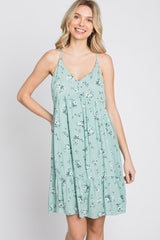 Mint Green Floral Button Front Mini Dress