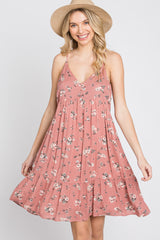 Pink Floral Button Front Mini Dress