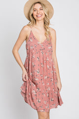 Pink Floral Button Front Mini Dress