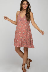 Pink Floral Button Front Maternity Mini Dress