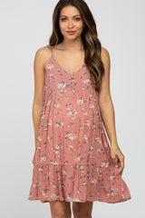 Pink Floral Button Front Maternity Mini Dress