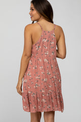 Pink Floral Button Front Maternity Mini Dress