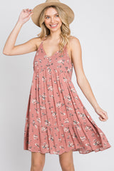 Pink Floral Button Front Mini Dress