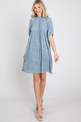 Blue Floral Mock Neck Maternity Dress