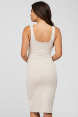 Beige Fitted Maternity Midi Tank Dress