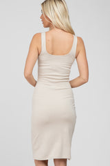 Beige Fitted Midi Tank Dress