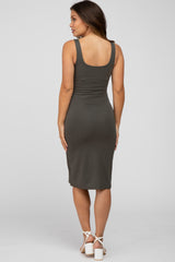 Olive Fitted Maternity Midi Tank Dress