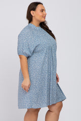 Blue Floral Mock Neck Plus Dress