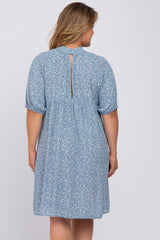 Blue Floral Mock Neck Maternity Plus Dress