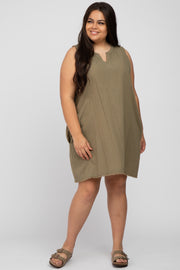 Olive Split V-Neck Fringe Hem Plus Dress