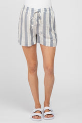 Navy Blue Striped Drawstring Maternity Shorts