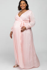 Pink Sparkle Chiffon Plus Maternity Maxi Dress