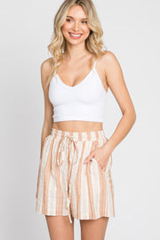 Rust Striped Drawstring Shorts