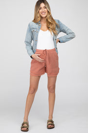 Mauve Striped Fringe Hem Maternity Shorts