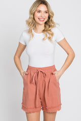 Mauve Striped Fringe Hem Maternity Shorts