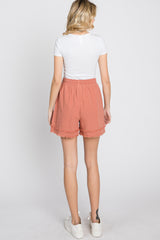 Mauve Striped Fringe Hem Shorts