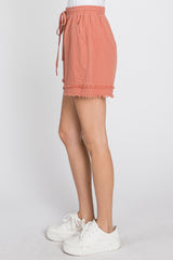 Mauve Striped Fringe Hem Shorts