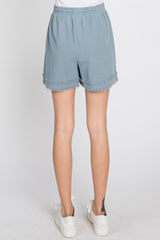 Light Blue Striped Fringe Hem Shorts