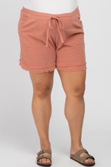 Mauve Striped Fringe Hem Maternity Plus Shorts