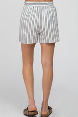 Navy Blue Striped Linen Drawstring Shorts