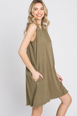 Olive Split V-Neck Fringe Hem Dress