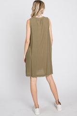 Olive Split V-Neck Fringe Hem Dress