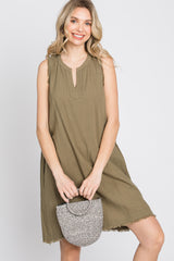 Olive Split V-Neck Fringe Hem Dress