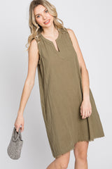 Olive Split V-Neck Fringe Hem Dress