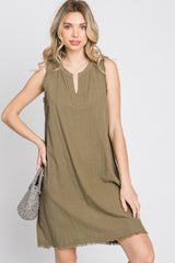 Olive Split V-Neck Fringe Hem Dress