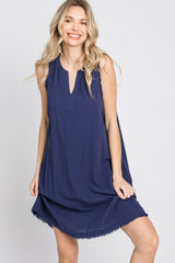 Navy Blue Split V-Neck Fringe Hem Maternity Dress