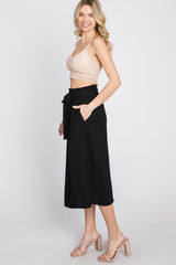 Black Front Tie Midi Skirt