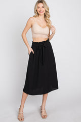 Black Front Tie Midi Skirt