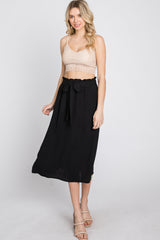 Black Front Tie Midi Skirt