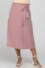 Mauve Front Tie Maternity Midi Skirt