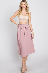 Mauve Front Tie Midi Skirt