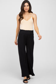 Black Smocked Waist Wide Leg Maternity Lounge Pants