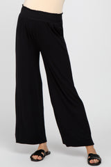 Black Smocked Waist Wide Leg Maternity Lounge Pants