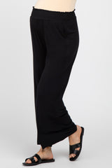 Black Smocked Waist Wide Leg Maternity Lounge Pants