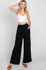 Black Smocked Waist Wide Leg Lounge Pants