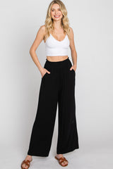 Black Smocked Waist Wide Leg Lounge Pants