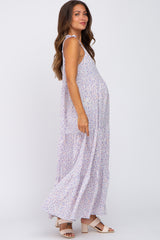 Lavender Printed Tiered Maternity Maxi Dress