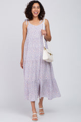 Lavender Printed Tiered Maternity Maxi Dress