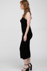 Black Ribbed Sleeveless Knit Midi Dress