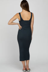 Charcoal Ribbed Sleeveless Knit Maternity Midi Dress