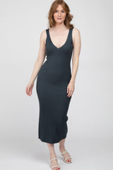 Charcoal Ribbed Sleeveless Knit Maternity Midi Dress