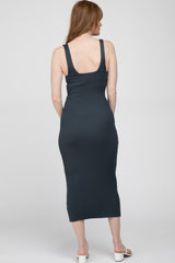 Charcoal Ribbed Sleeveless Knit Midi Dress