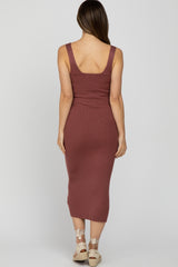 Mauve Ribbed Sleeveless Knit Maternity Midi Dress