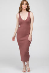 Mauve Ribbed Sleeveless Knit Maternity Midi Dress